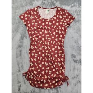 Lily Bleu Scoop Neck Short Sleeve Side Ruched Tie Mini Dress Size L Brown Floral